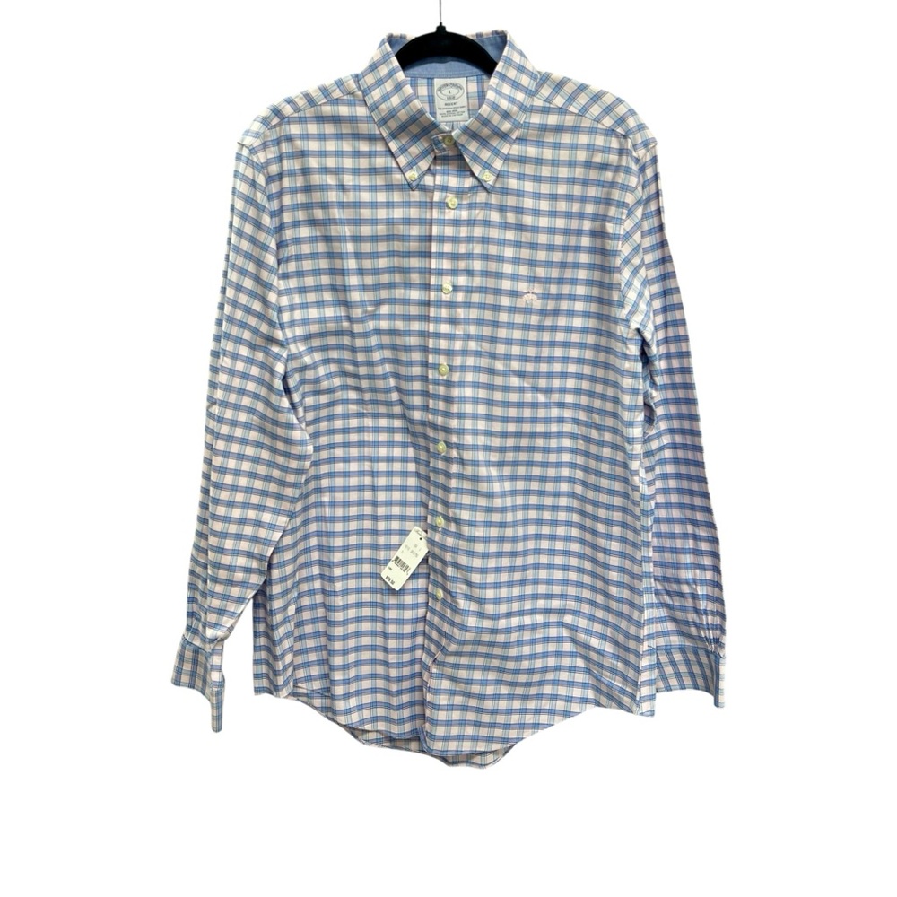 Brooks Brothers Regent Fit Blue Pink Gingham Plaid Button‎ Down Shirt Large New